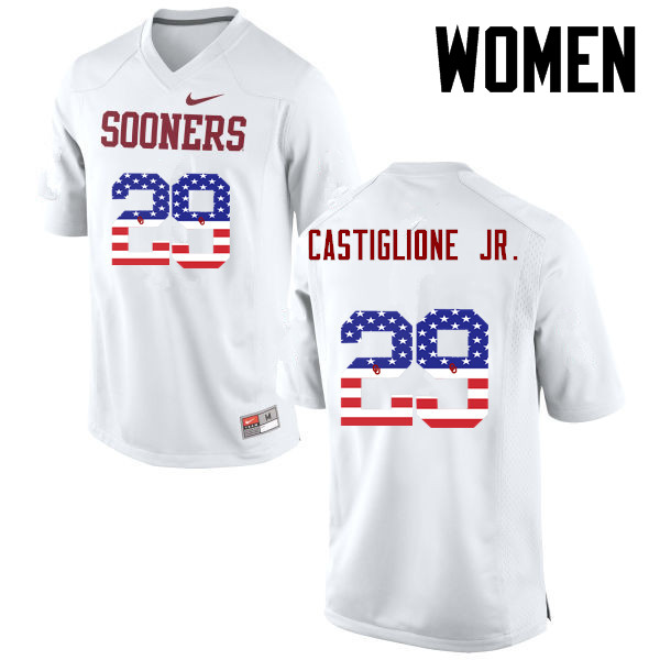 Women Oklahoma Sooners #29 Joe Castiglione Jr. College Football USA Flag Fashion Jerseys-White